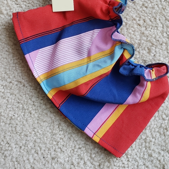 LIBERTY LOVE Off Shoulder Ruched Rainbow Striped Top - Picture 4 of 6